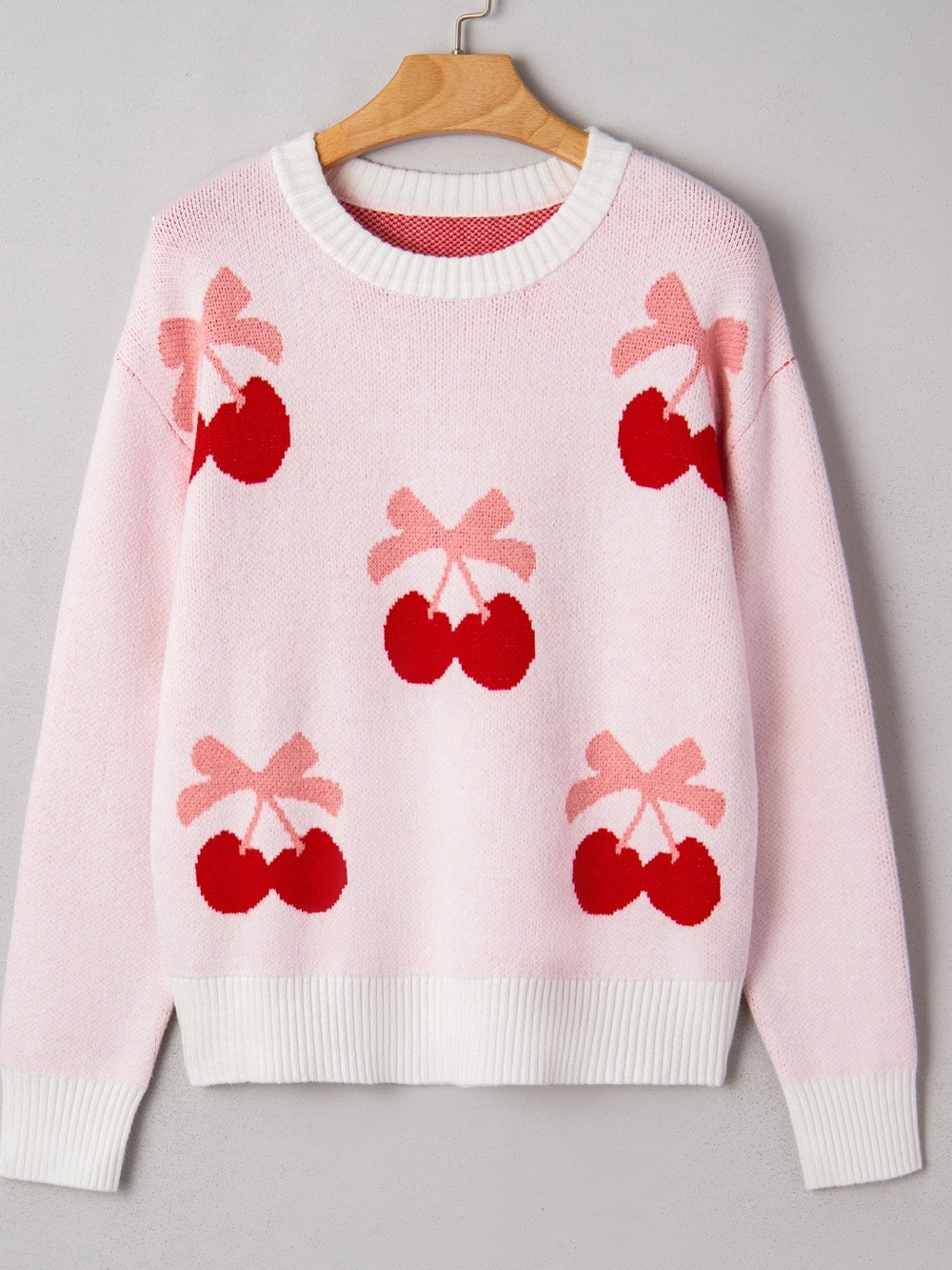 Cherry Pattern Drop Shoulder Sweater - Picture 2 of 9
